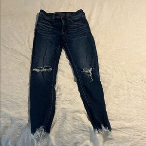 American Eagle Outfitters Women's Dark Blue Distressed Skinny Jeans